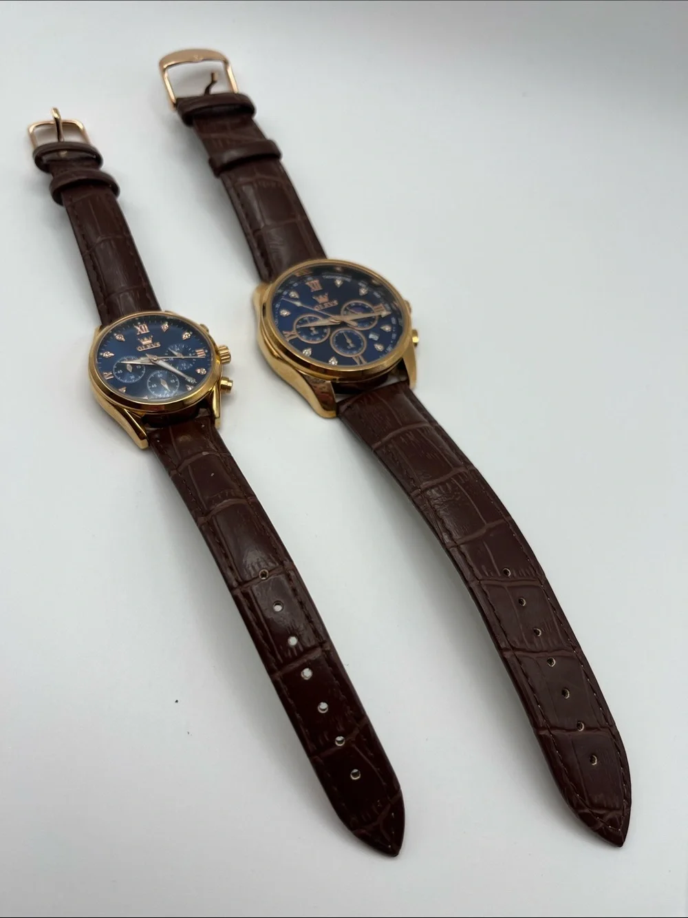 Set of 2 Olevs Gold Case Watches with Blue Dial